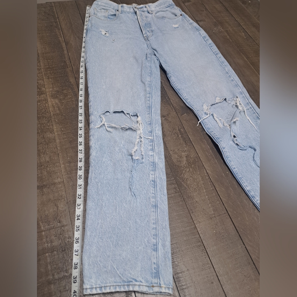 PacSun Women’s Dad Jeans Size 26 Light Wash Distressed High Rise 5 Button Fly - Picture 4 of 13